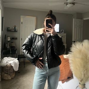 Black Leather Jacket with Fur